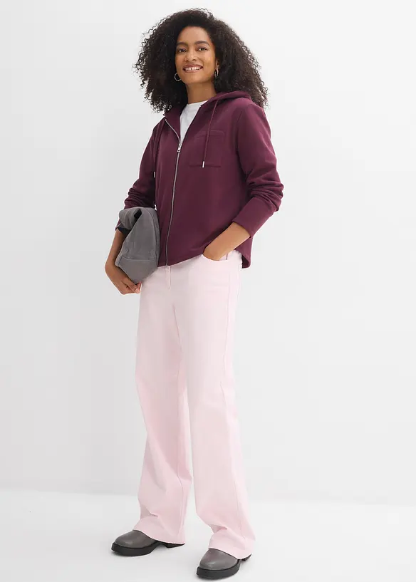 Felpa con zip, cappuccio e poliestere riciclato, bonprix