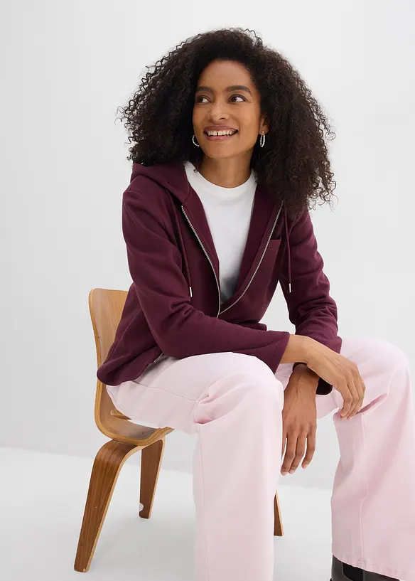 Felpa con zip, cappuccio e poliestere riciclato, bonprix