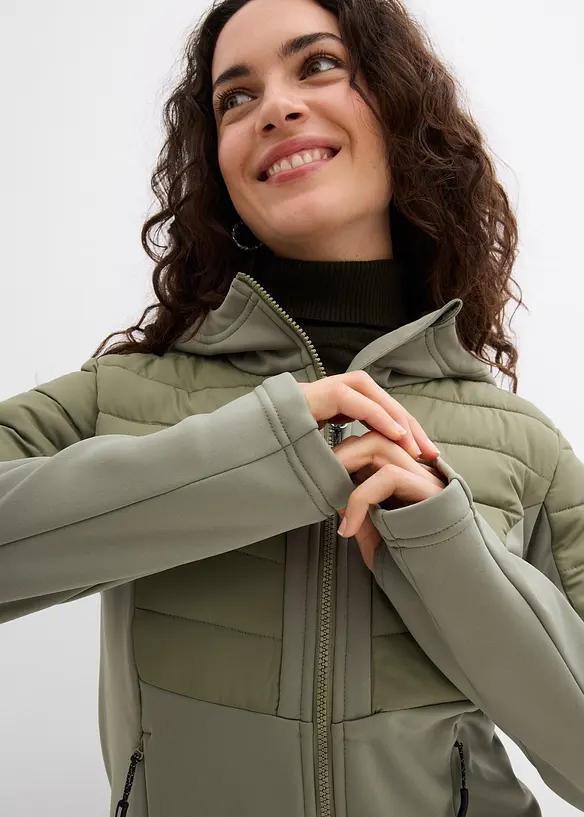 Giacca ibrida idrorepellente con inserti in softshell e trapuntati, bonprix