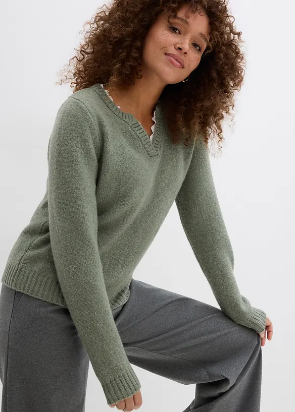 Maglione con inserto in pizzo, bonprix