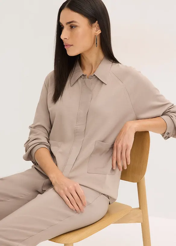 Giacca leggera in punto di Roma con inserto di satin, bonprix