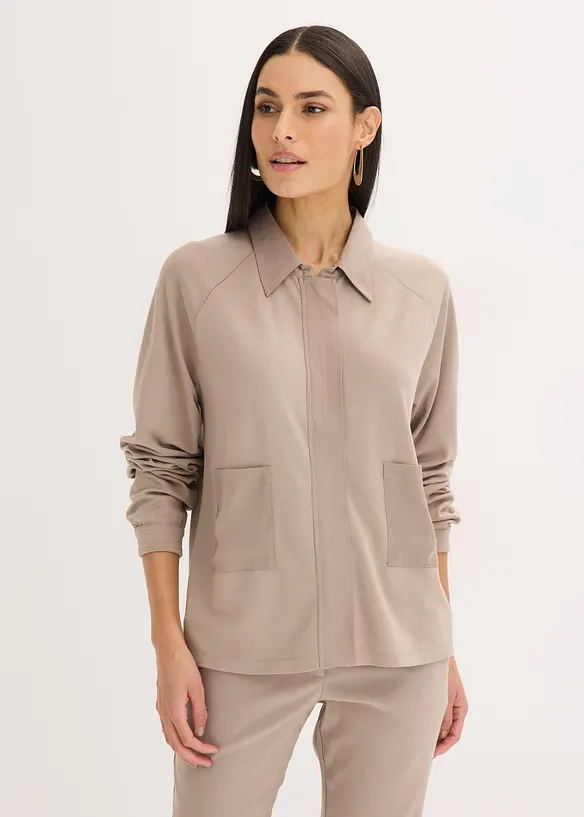 Giacca leggera in punto di Roma con inserto di satin, bonprix