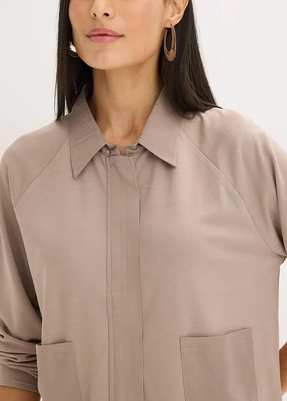 Giacca leggera in punto di Roma con inserto di satin, bonprix