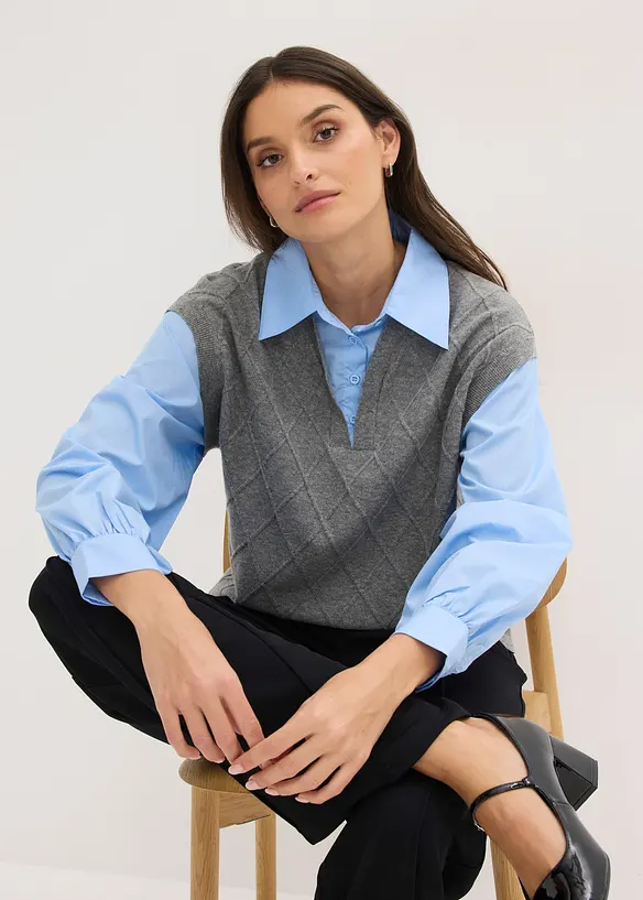 Maglione con inserto effetto camicia, bonprix