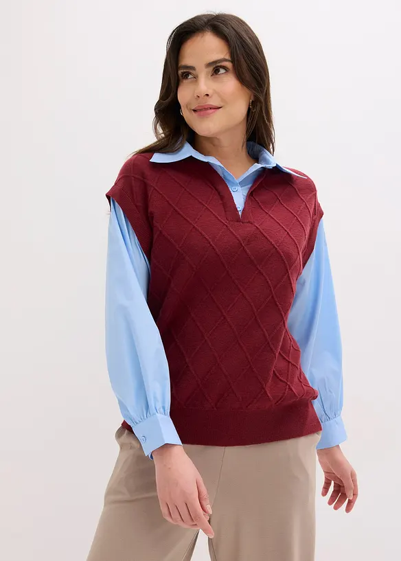 Gilet con inserto effetto camicia in misto cotone, bonprix