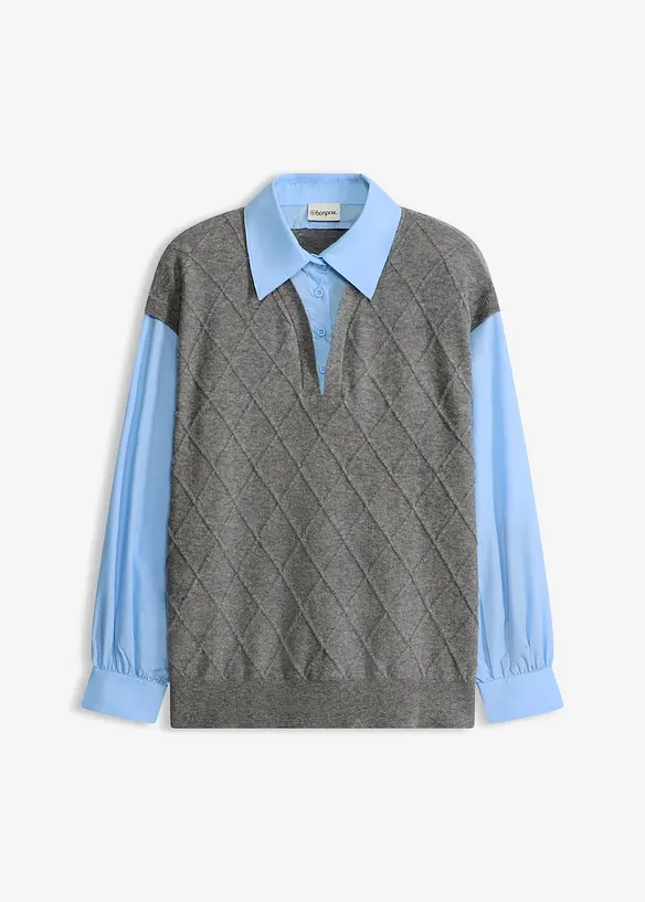 Maglione con inserto effetto camicia, bonprix