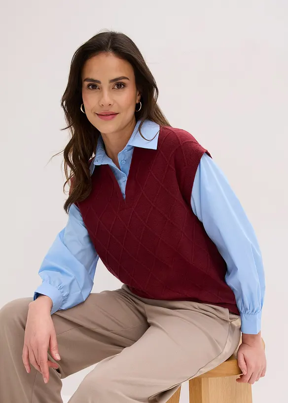 Gilet con inserto effetto camicia in misto cotone, bonprix