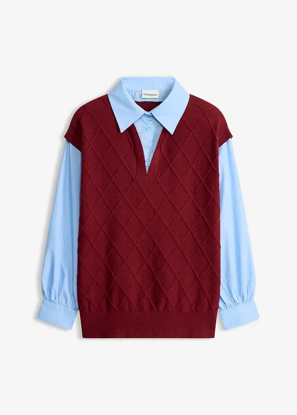 Gilet con inserto effetto camicia in misto cotone, bonprix