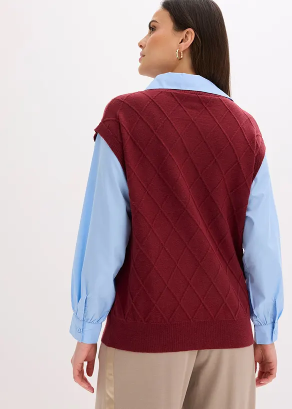 Gilet con inserto effetto camicia in misto cotone, bonprix