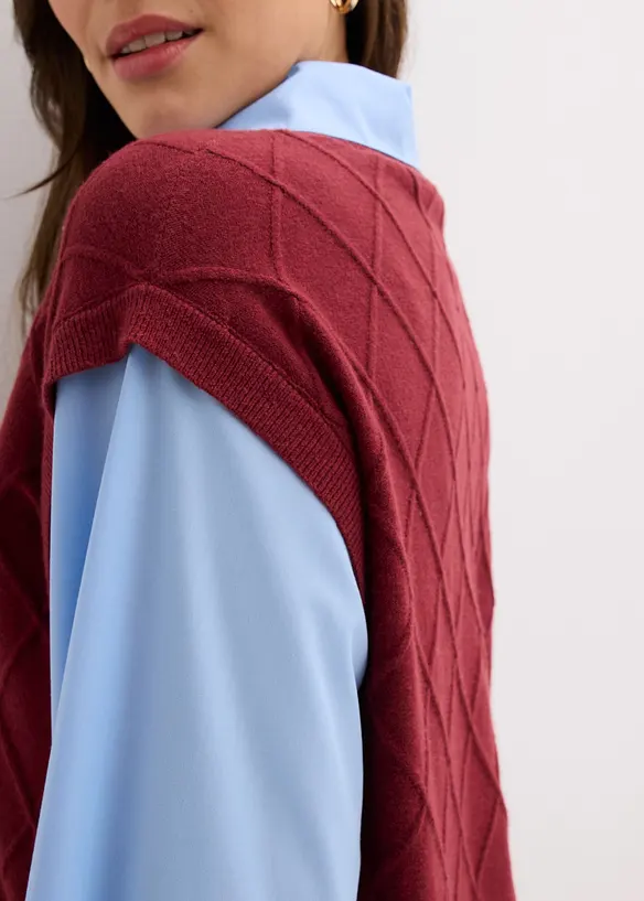 Gilet con inserto effetto camicia in misto cotone, bonprix