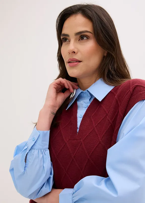 Gilet con inserto effetto camicia in misto cotone, bonprix