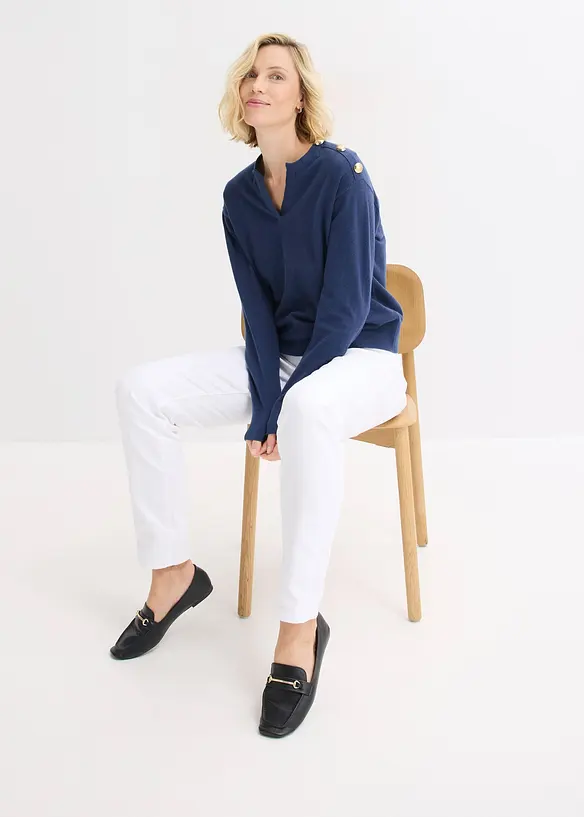 Maglione in misto cotone con bottoni, bonprix
