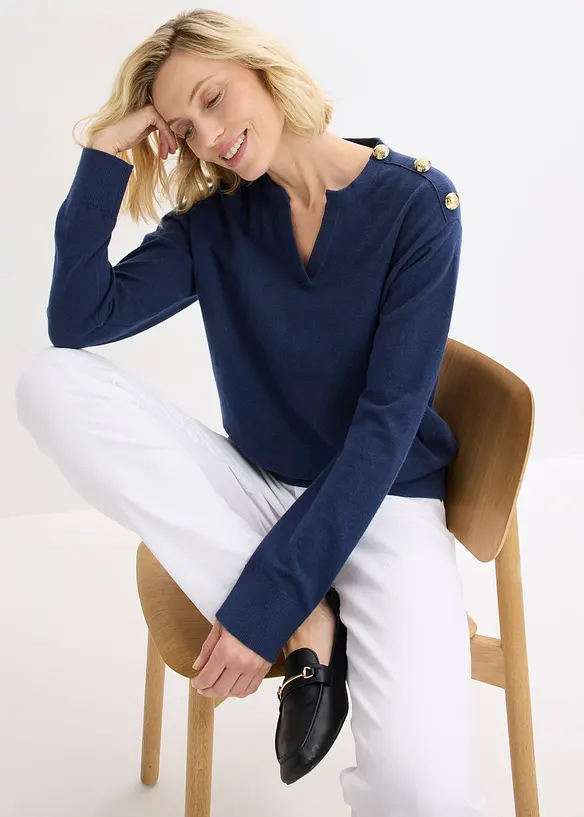 Maglione in misto cotone con bottoni, bonprix