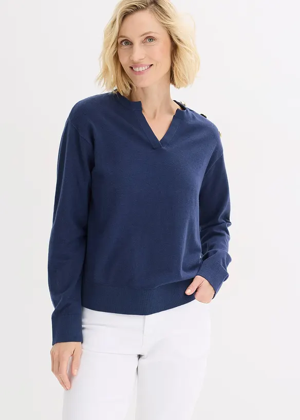 Maglione in misto cotone con bottoni, bonprix