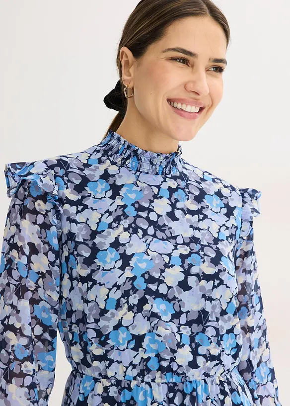 Abito di chiffon con collo dritto, bonprix