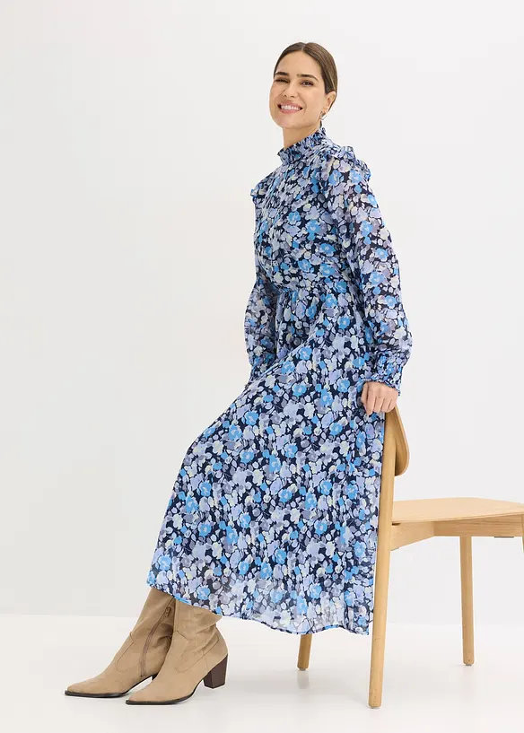 Abito di chiffon con collo dritto, bonprix