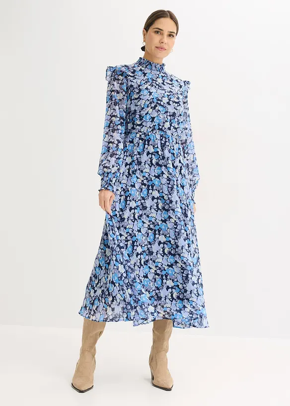 Abito di chiffon con collo dritto, bonprix