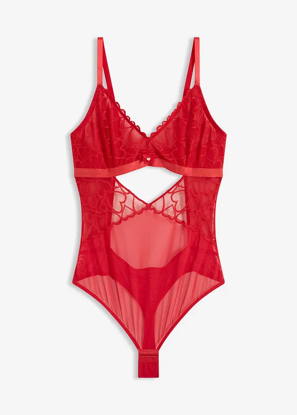 Body con perizoma e pizzo con cuoricini, bonprix