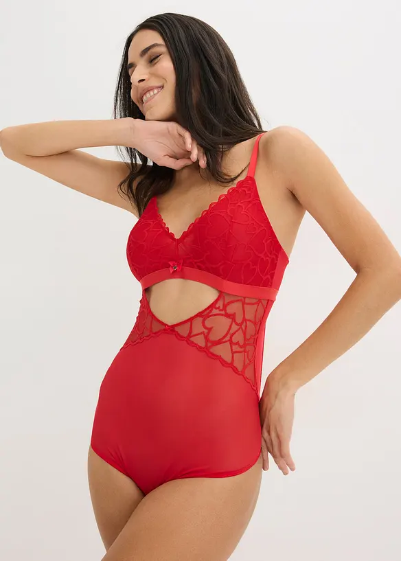 Body con perizoma e pizzo con cuoricini, bonprix