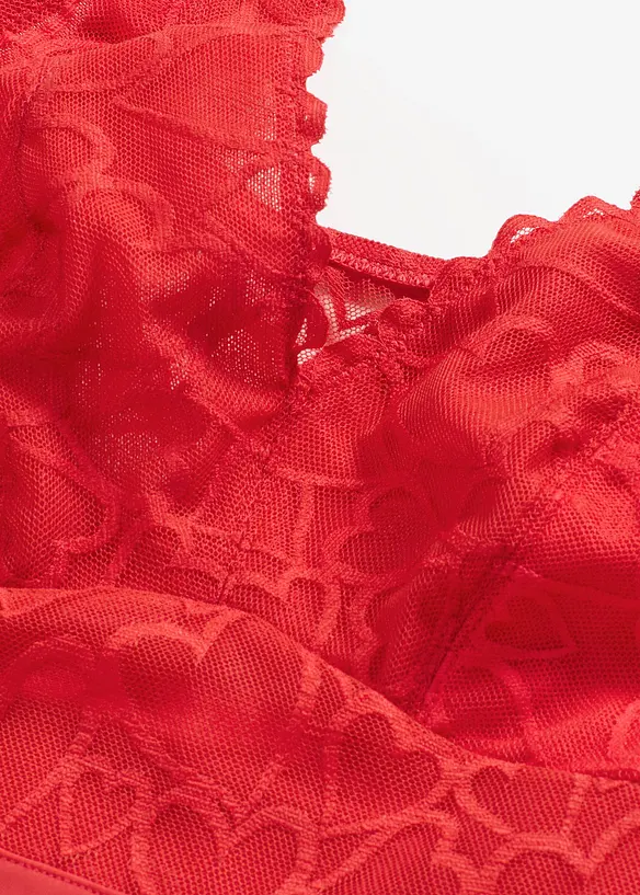 Body con pizzo a cuoricini ed effetto modellante medio, bonprix