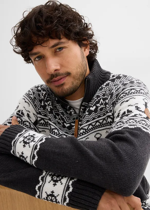 Maglione norvegese con collo e zip, bonprix