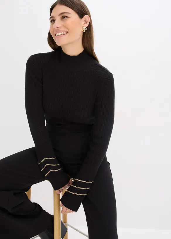 Maglione in filato fine con catenelle dorate, bonprix