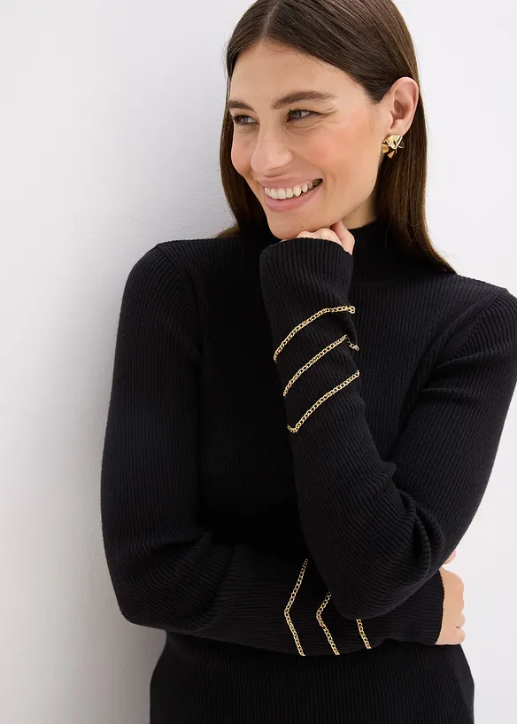 Maglione in filato fine con catenelle dorate, bonprix