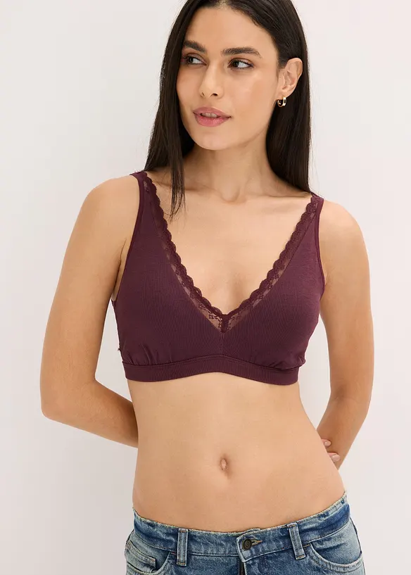 Bralette a costine con cotone biologico e pizzo, bonprix