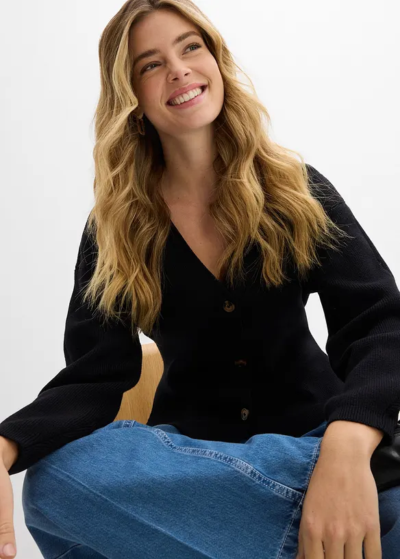 Cardigan in filato fine di misto cotone, bonprix