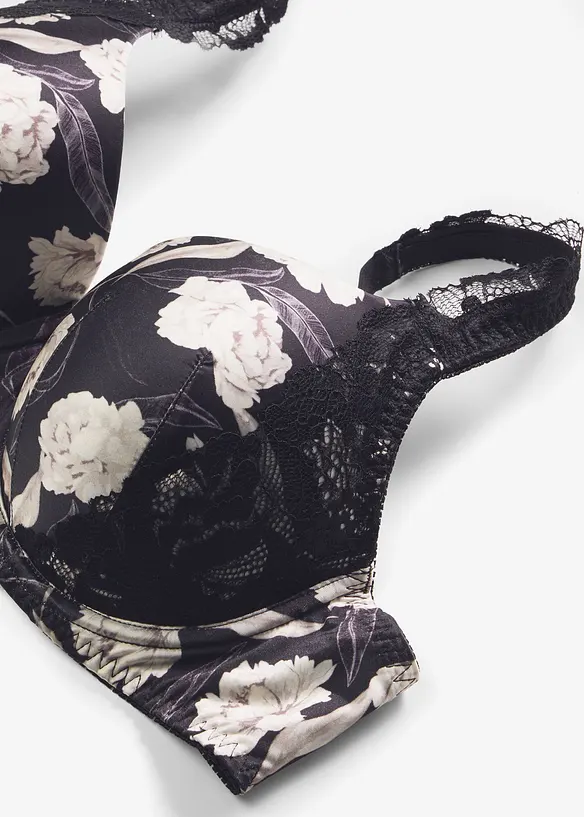 Reggiseno con coppe preformate, effetto lucido e dettagli in pizzo, bonprix