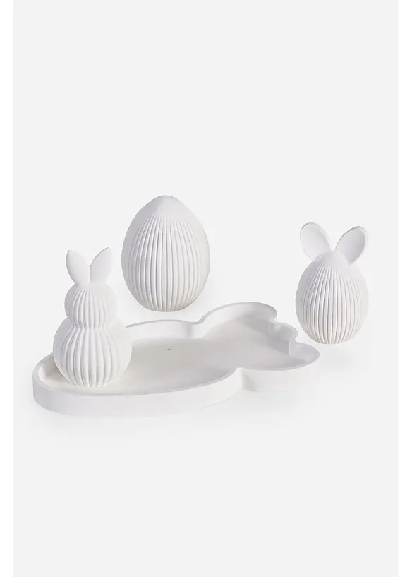 Decorazione con uovo e coniglietti su vassoio (set 4 pezzi), bonprix