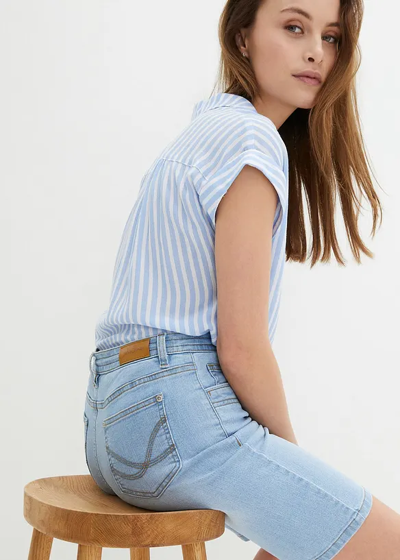 Bermuda in jeans slim fit con vita media, bonprix