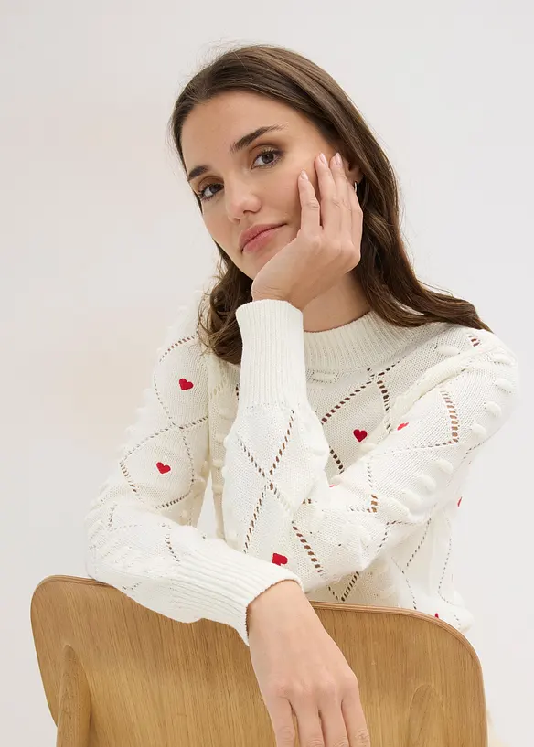 Maglione traforato in misto cotone, bonprix