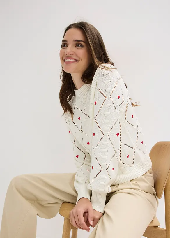 Maglione traforato in misto cotone, bonprix