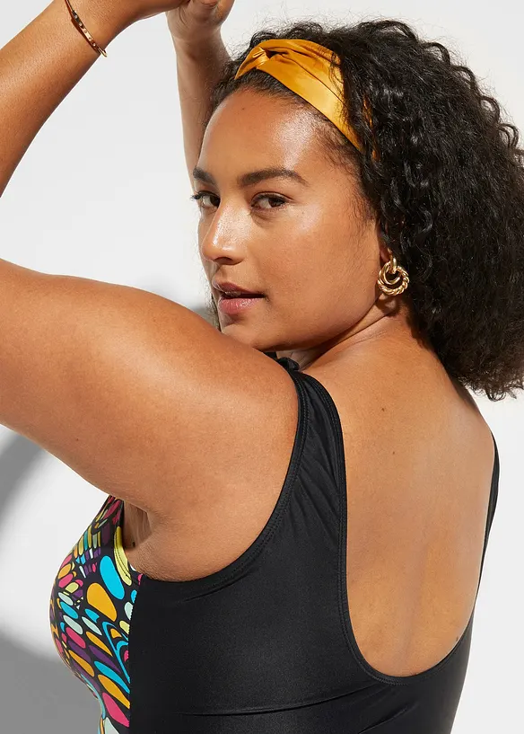 Costume intero con ruches ed effetto modellante medio, bonprix