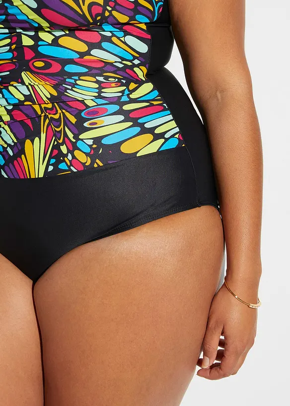 Costume intero con ruches ed effetto modellante medio, bonprix