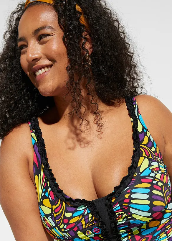 Costume intero con ruches ed effetto modellante medio, bonprix