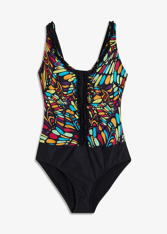 Costume intero con ruches ed effetto modellante medio, bonprix