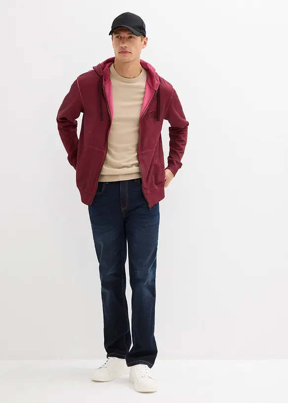 Felpa con zip e cappuccio dall'effetto slavato, bonprix