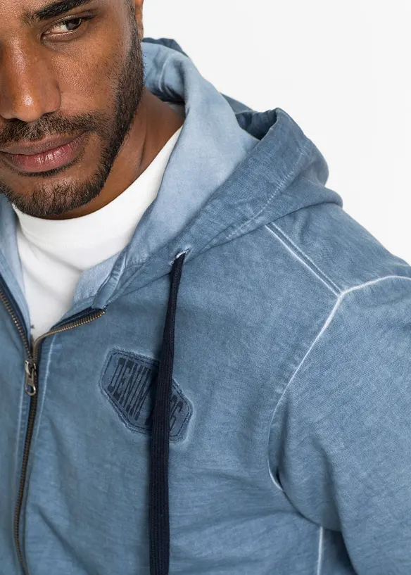 Felpa con zip e cappuccio dall'effetto slavato, bonprix
