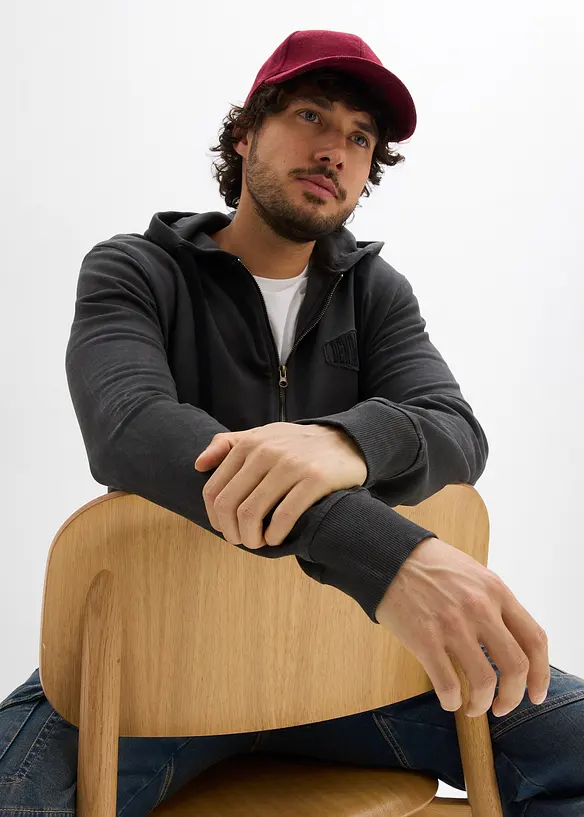 Felpa con zip e cappuccio dall'effetto slavato, bonprix