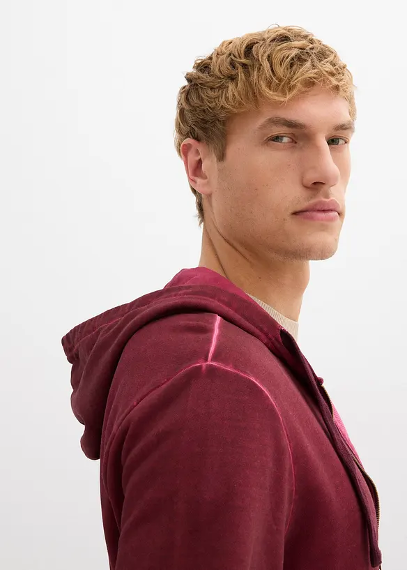 Felpa con zip e cappuccio dall'effetto slavato, bonprix