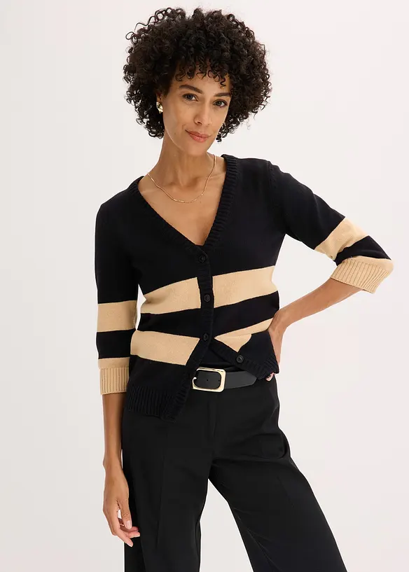 Cardigan in maglia di cotone a righe, bonprix