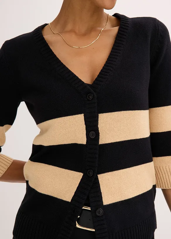 Cardigan in maglia di cotone a righe, bonprix