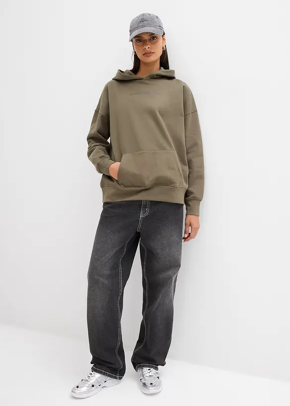 Felpa oversize in puro cotone biologico con cappuccio, bonprix