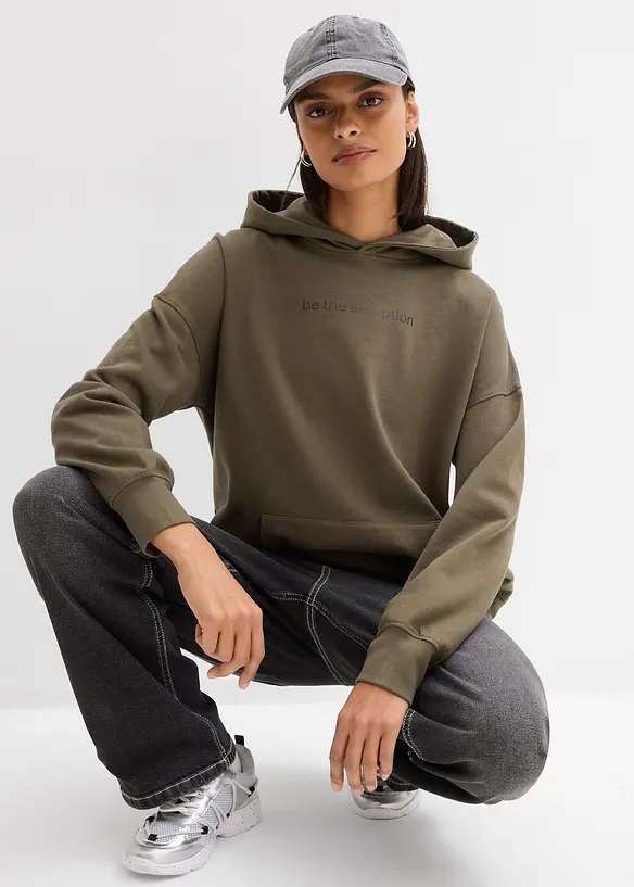 Felpa oversize in puro cotone biologico con cappuccio, bonprix
