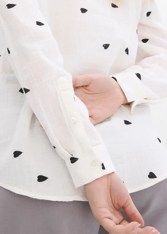 Camicetta in mussola con cuori, bonprix