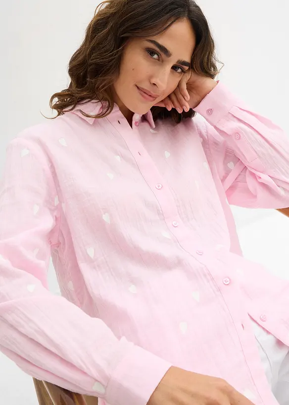 Camicetta in mussola con cuori, bonprix