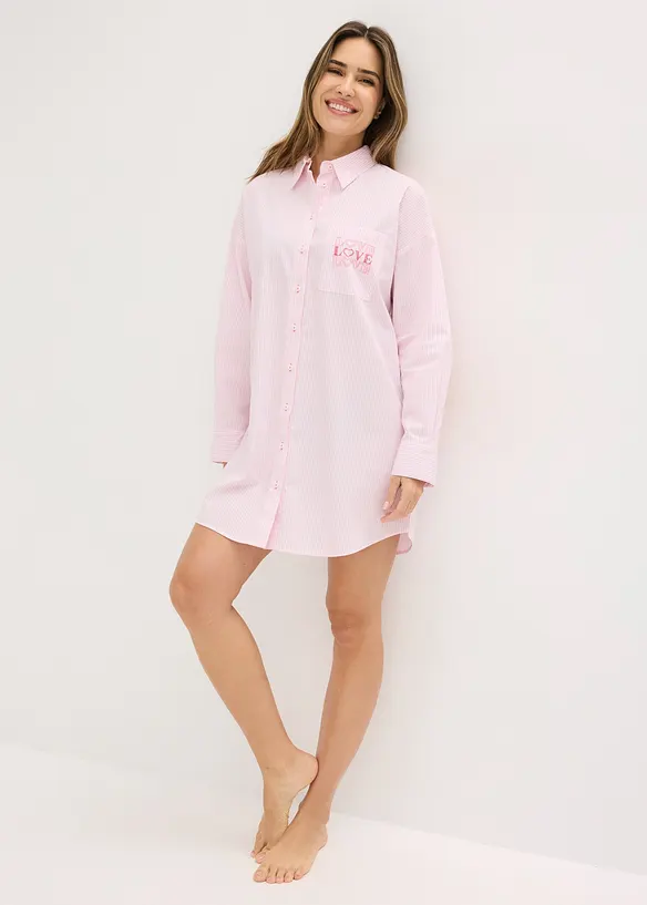 Camicia da notte oversize in tessuto di puro cotone, bonprix