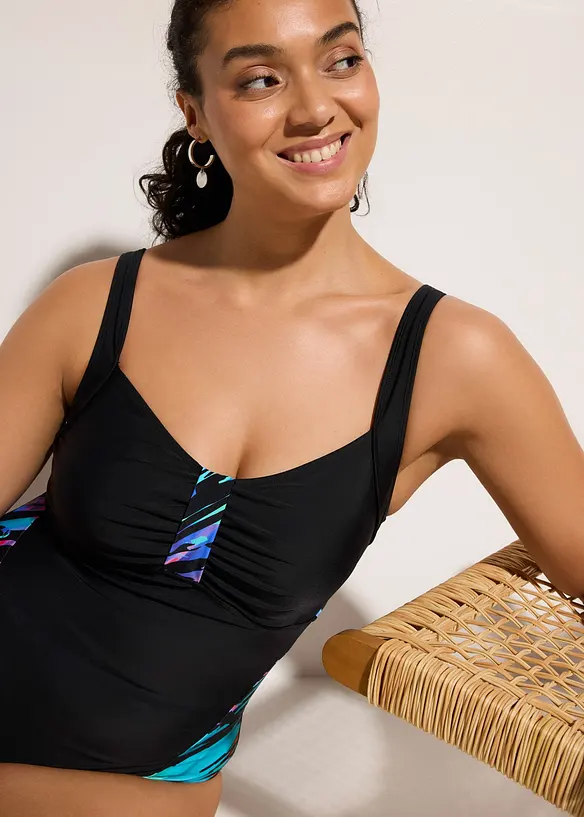 Costume intero con inserti stampati e effetto modellante medio, bonprix